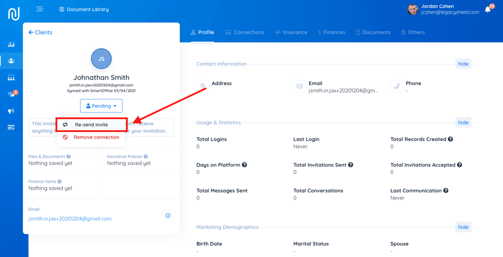 Resend Invitation to a Pending Contact